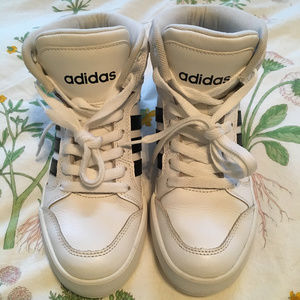 adidas White High Tops with Black Triple Stripe